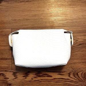 White zip up faux snakeskin makeup bag